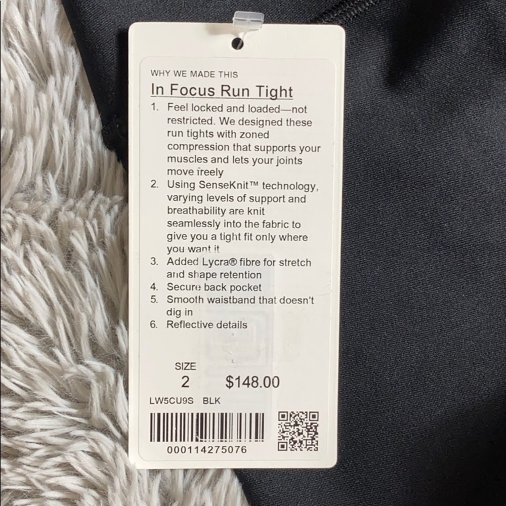 NWT Lululemon black  in focus run tight size 2 - Picture 6 of 10